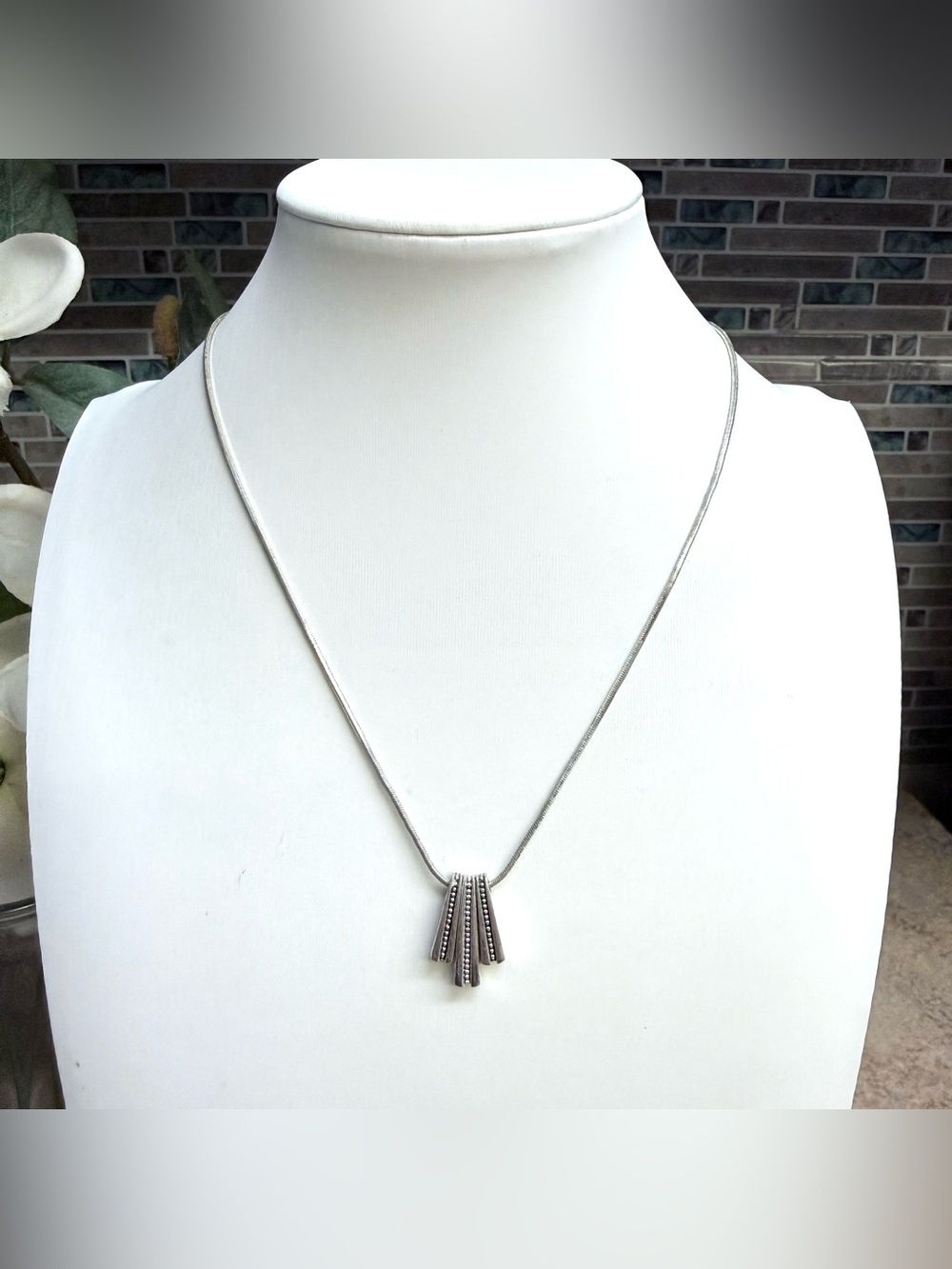 VTG Napier Silvertone Snake Chain Necklace Geometric Art Deco Pendant Signed